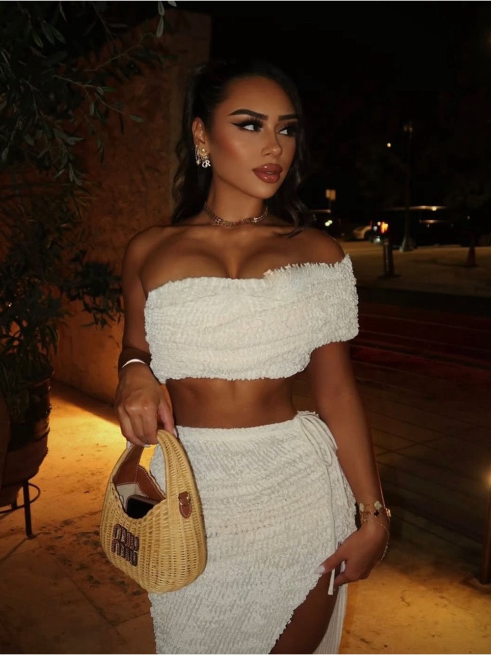 SOLD FashionNova White Textured Two-Piece Crop Top and Skirt Set